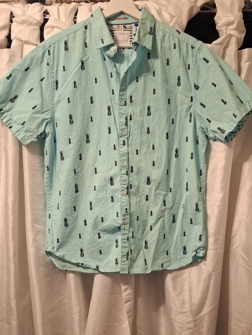 Denim & Flower Mint Short-Sleeve Pineapple Button-Down Shirt